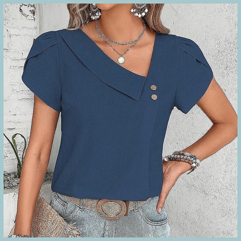 Blus Warna Solid Vintage Musim - Blouses ulasan dan harga