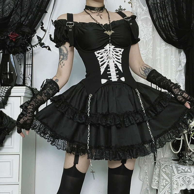 Gaun Mini Gothic E-girl Kawaii - Y2K Backless Halter Mini Dress ulasan dan harga