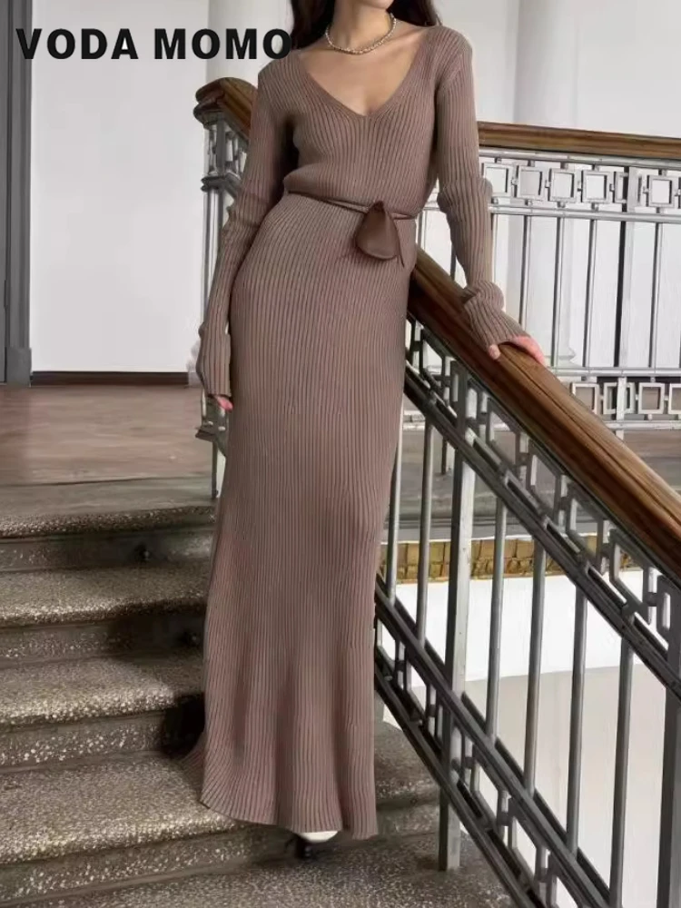 Gaun Maxi Bodycon Serbaguna Le - Bodycon Long Sleeve Ribbed Dress ulasan dan harga