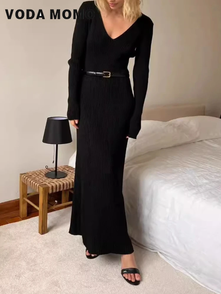 Gaun Maxi Bodycon Serbaguna Le - Bodycon Long Sleeve Ribbed Dress ulasan dan harga