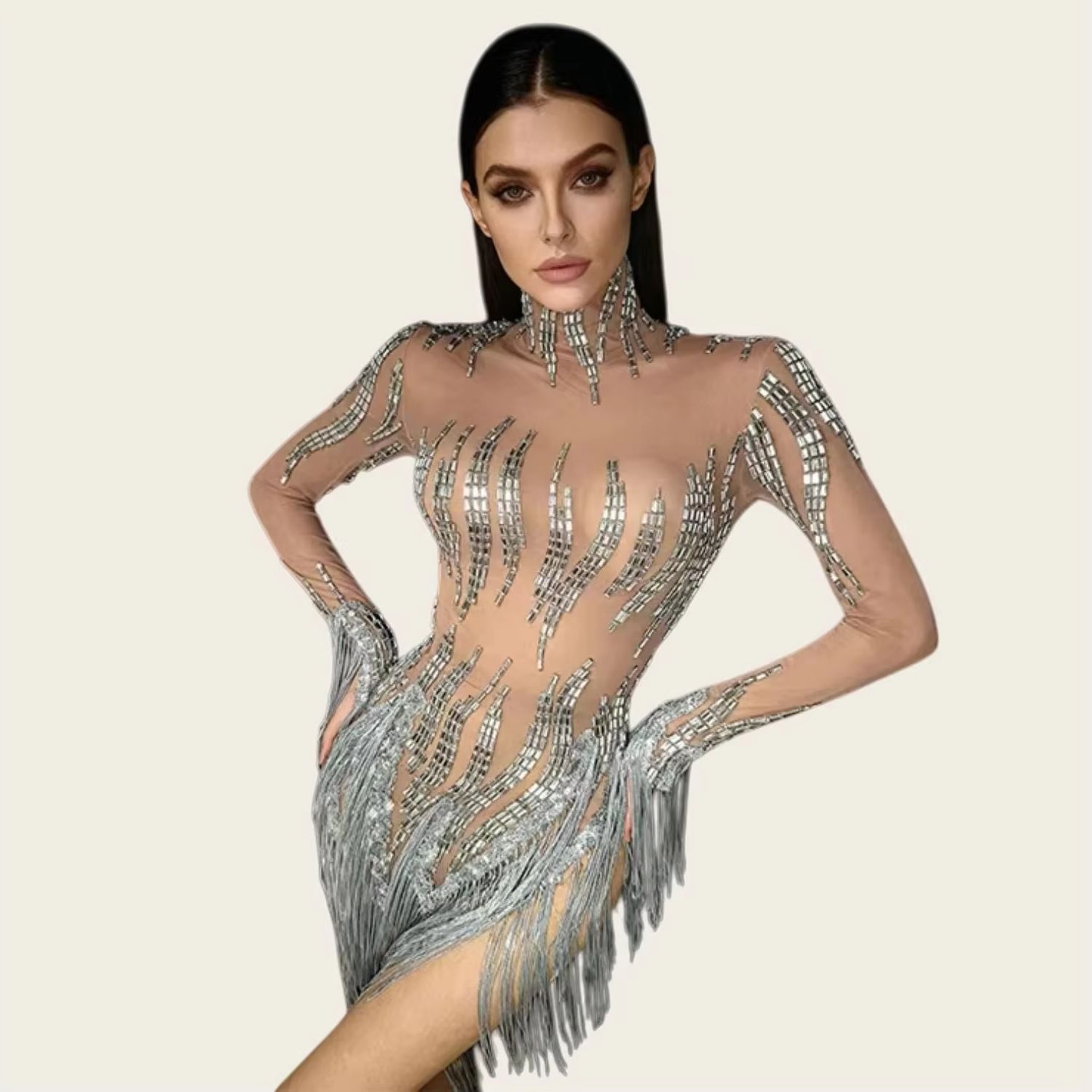 Gaun Pendek Berumbai Rhineston - Sparkly Rhinestone Club Party Dress ulasan dan harga