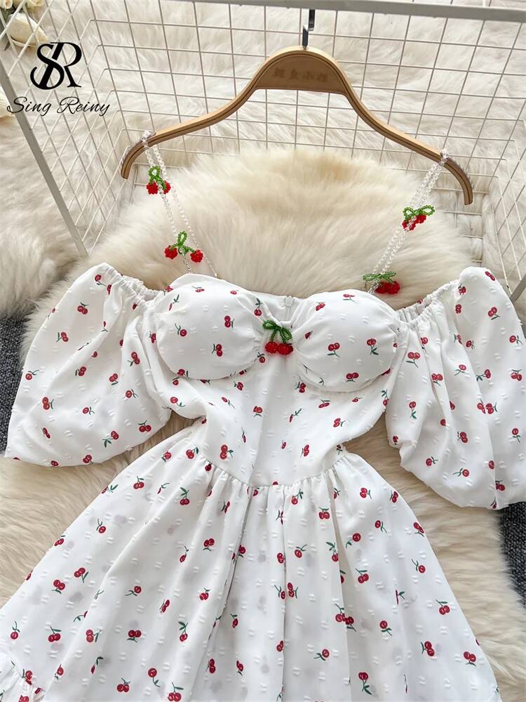 Gaun Musim Panas Gaya Fairycor - Off Shoulder Puff Sleeve Sundress ulasan dan harga